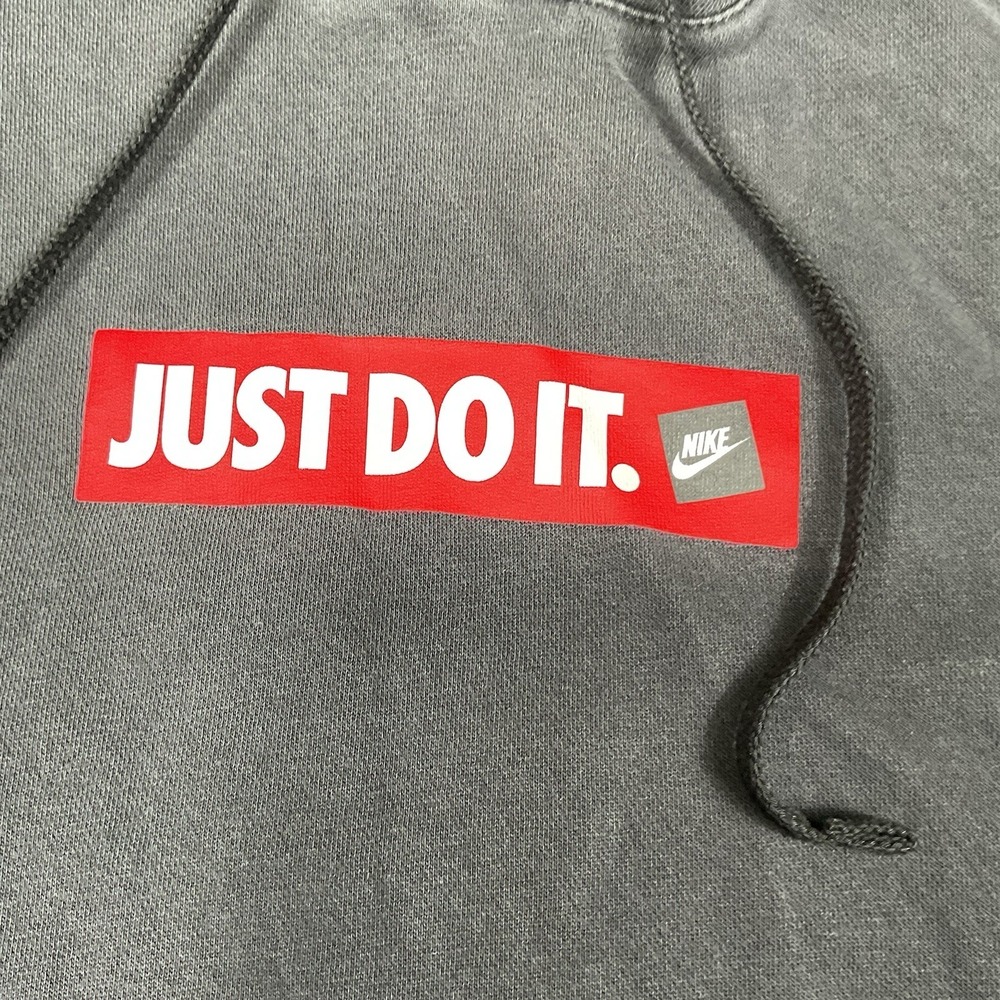 Nike Just Do It Washed Black Fleece Pullover Hoodie Men's L Hooded Pockets - Picture 6 of 7